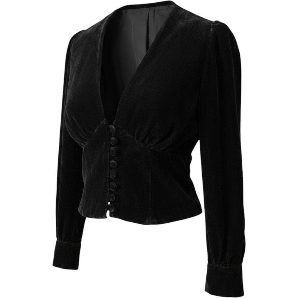 Réalisation Par The Kaia Black Velvet Button Blouse Top | Estimated XS